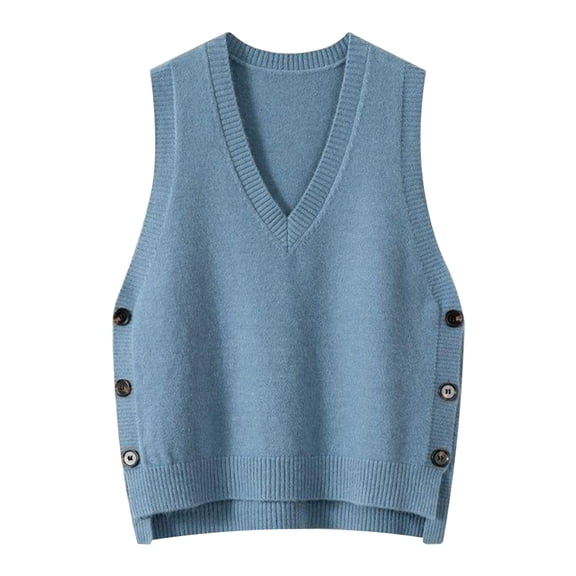 Vedolay Sweater Vest Womens Knit Vest Top Solid Color V Neck Sleeveless Fashion Tops,Sky Blue One Size