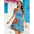thumbnail image 5 of Korsis Women Summer Casual T Shirt Dress - Flower Mix Blue - Small, 5 of 5