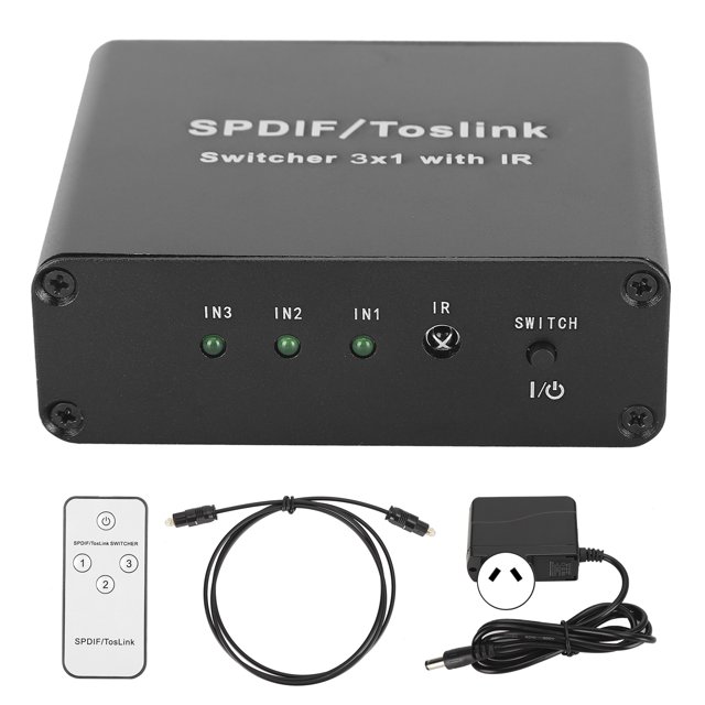 SPDIF/para TosLink Switcher Dispositivo de conmutación 3x1 con control remoto Conmutador de salida 3 en 1 Enchufe 100V‑240VAU