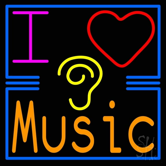I Love Hearing Music LED Neon Sign 24" Tall x 24" Wide - inches Black Square Cut Acrylic Backing, with Dimmer - Premium built indoor Sign for Studio, Club, Home décor, Event, Workshop, Storefront.