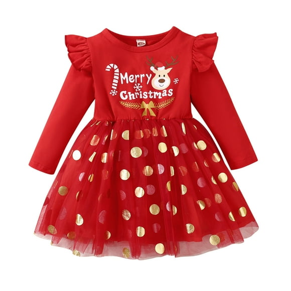 2025 infant Girls Child Frocks Girls 3_4Years Christmas Long Sleeve Deer Floral Toddler Dress Prints Splicing Dresses Dress