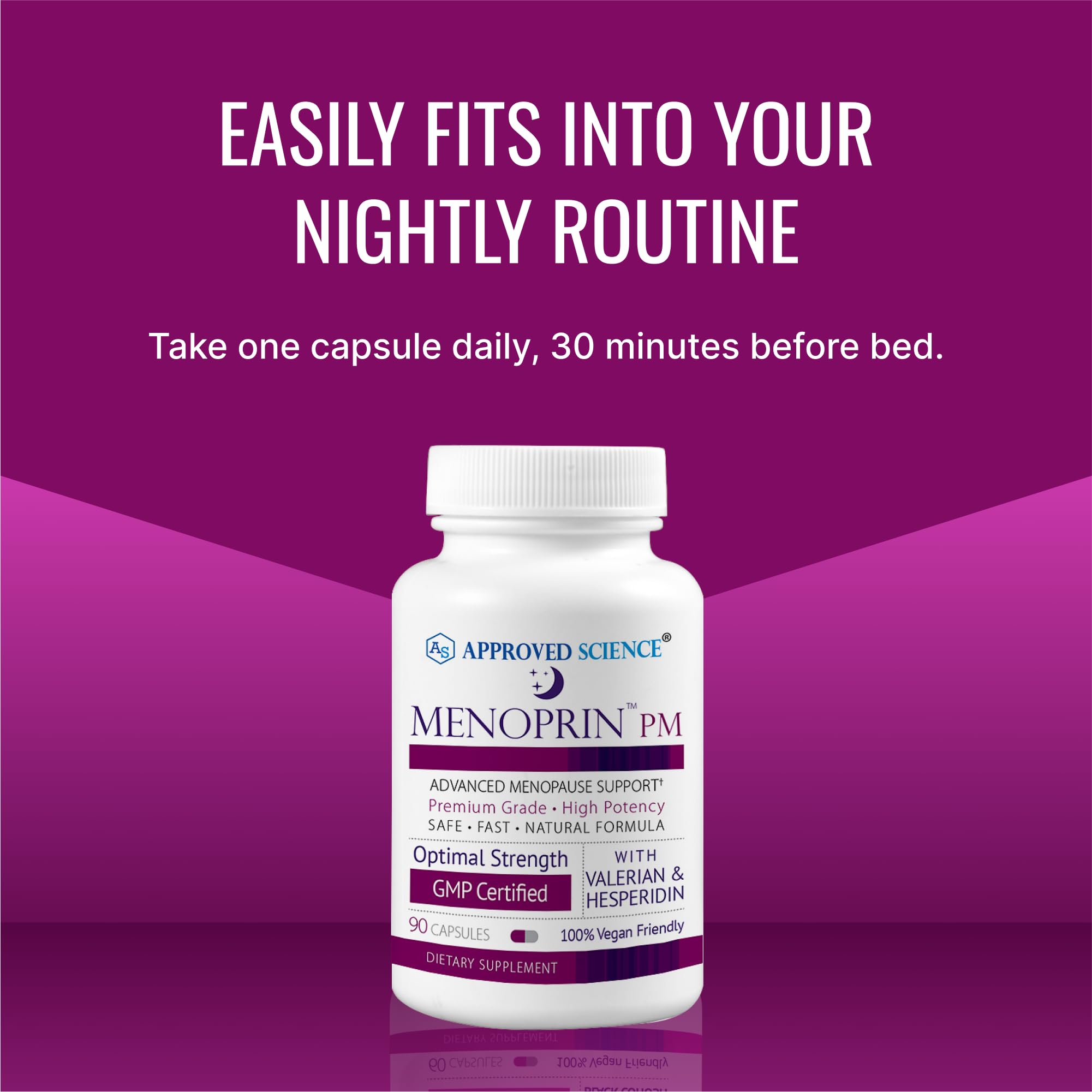 Approved Science Menoprin PM - Valerian Root, Magnesium, Melatonin - 90 Capsules - 1 Bottle - Vegan