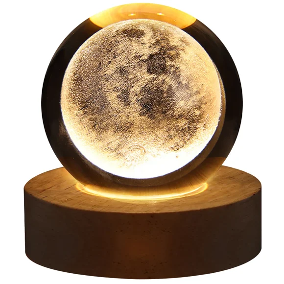 Unique 3D Crystal Ball Lamp with Galaxy and Planetary Projections USB Night Light for Cozy Atmosphere plasma ball (Moon-A)