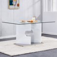 thumbnail image 2 of 63" Large Rectangular Glass Dining Table for 6-8 with 0.39" Tempered Glass Tabletop and MDF Slab Special-Shaped Bracket, Modern Kitchen Table for Dining Living Meeting Room Banquet Hall, White, 2 of 9