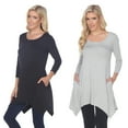 thumbnail image 1 of White Mark Women's 2-Pack Black Makayla 3/4 Sleeve Tunic Top, 1 of 2