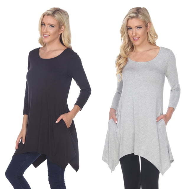 White Mark Women's 2-Pack Black Makayla 3/4 Sleeve Tunic Top
