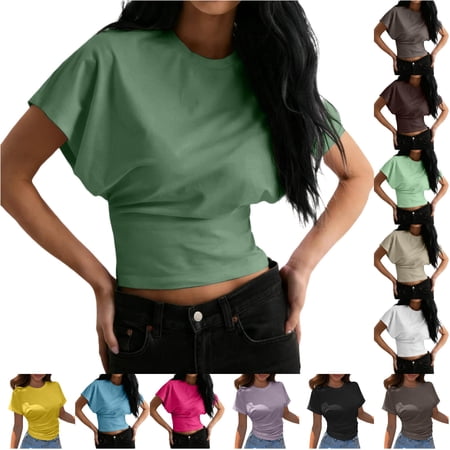 LiuXxxx Women s Lightweight Short Sleeve Tee Soft Blend Crew Neck Relaxed Green L