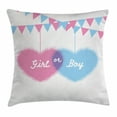 thumbnail image 1 of Gender Reveal Decorations Throw Pillow Cushion Cover, Girl and Boy Hearts Flags Celebration for Newborn Family, Decorative Square Accent Pillow Case, 24 X 24 Inches, Light Pink and Blue, by Ambesonne, 1 of 2