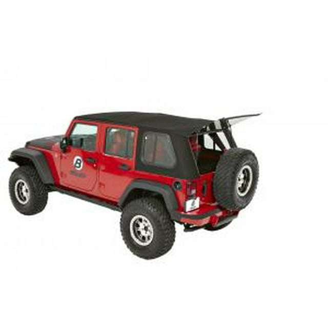 Bestop 54853-17 Soft Top Trektop Pro Black; Twill; Without Doors; With Tinted Sliding Side Panels And Safety Glass Rear Windows; With Sunrider Flip Back Panel; Includes Hardware