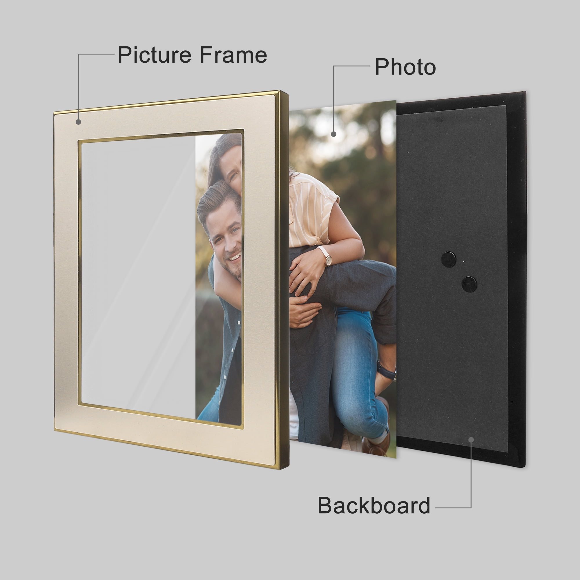 Unique Bargains Modern Picture Frame Brushed Aluminum Metal Photo Frame Gold 5x7 Gold/Black 4x6
