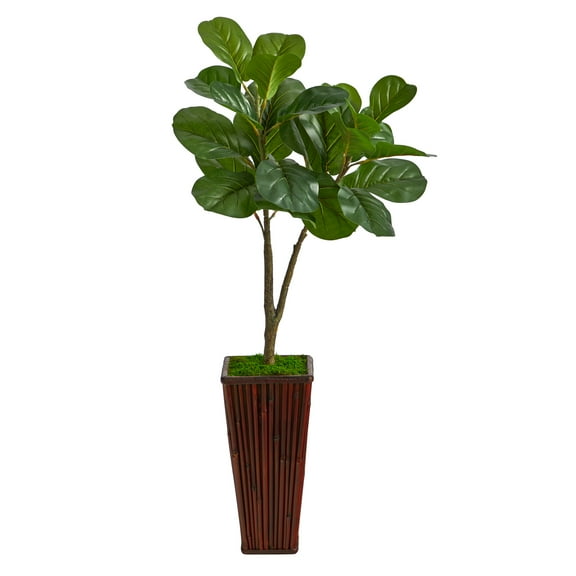 Nearly Natural 39" Fiddle Leaf Fig Artificial Tree in Bamboo Planter