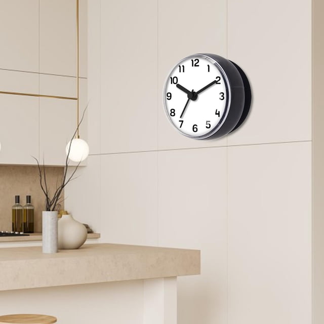 Reloj de baño impermeable, pequeño, sencillo, compacto, decoración del hogar, silencioso, con ventosa, reloj de pared para cocinas y baños. Negro Gris
