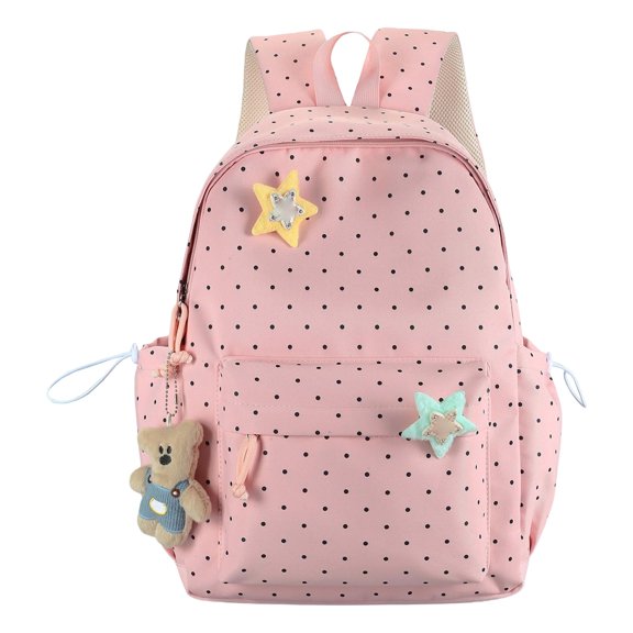 SGMVNU Polka Dots Backpack Large Capacity Lightweight Multi Compartments Bookbag for Elementary Middle High School Students, Pink