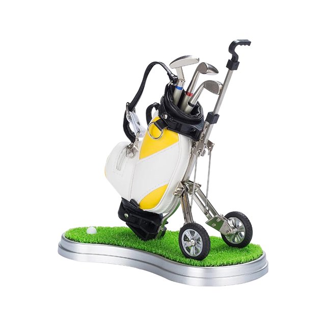 Bolsa de Golf, portalápices en miniatura, recuerdo de Golf, decoración de escritorio, 20x12x20cm, para exhibición de escritorio de oficina, multiusos Blanco amarillo