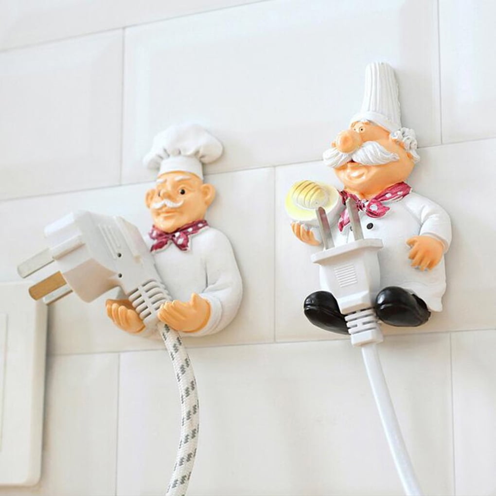 OmkuwlQ Useful Cartoon Cook Chef Outlet Plug Holder Cord Storage Rack Decorative Wall Shelf Key Holder Shelves Kitchen Hook 
