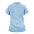 thumbnail image 3 of Womens Summer Tops T Shirts Fashion Solid Linen Loose Short Sleeve Button Womens Work Tops,Sky Blue,5XL, 3 of 5