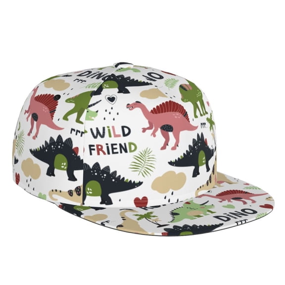 Balery Baseball Cap Flat Bill Hats for Men Adjustable Size for Running Workouts and Outdoor Activities All Seasons Dad Hat(Cute Dinosaurs )