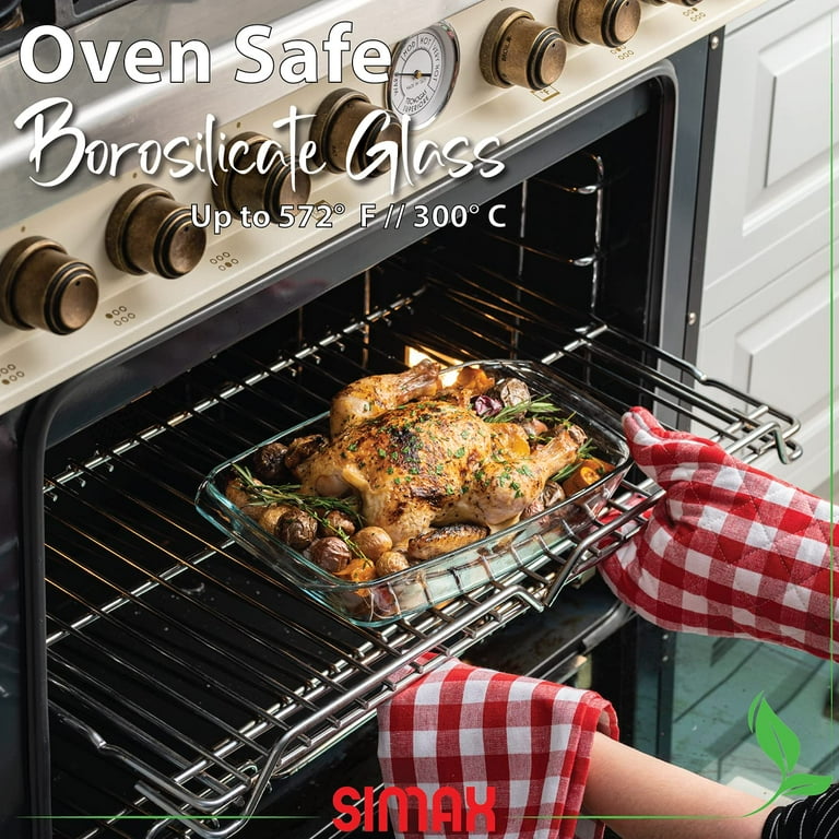 Simax Clear Rectangular Glass Roaster Heat Cold and Shock proof Borosilicate Glass Made in Europe Dishwasher Safe 2.5
