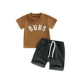 thumbnail image 2 of Toddler Baby Boy Summer Outfit 0 6 12 18 24M 3T Clothes Short Sleeve Letter Print T-Shirt Tops Drawstring Shorts Set, 2 of 10