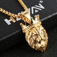 thumbnail image 3 of HZMAN Men's Silver Gold Tone Stainless Steel Lion King Pendant Necklace Cable Wheat 22+2" Chain (Gold), 3 of 5