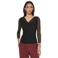 thumbnail image 1 of DKNY Womens Mesh Faux Wrap Jersey, Black, X-Small, 1 of 2