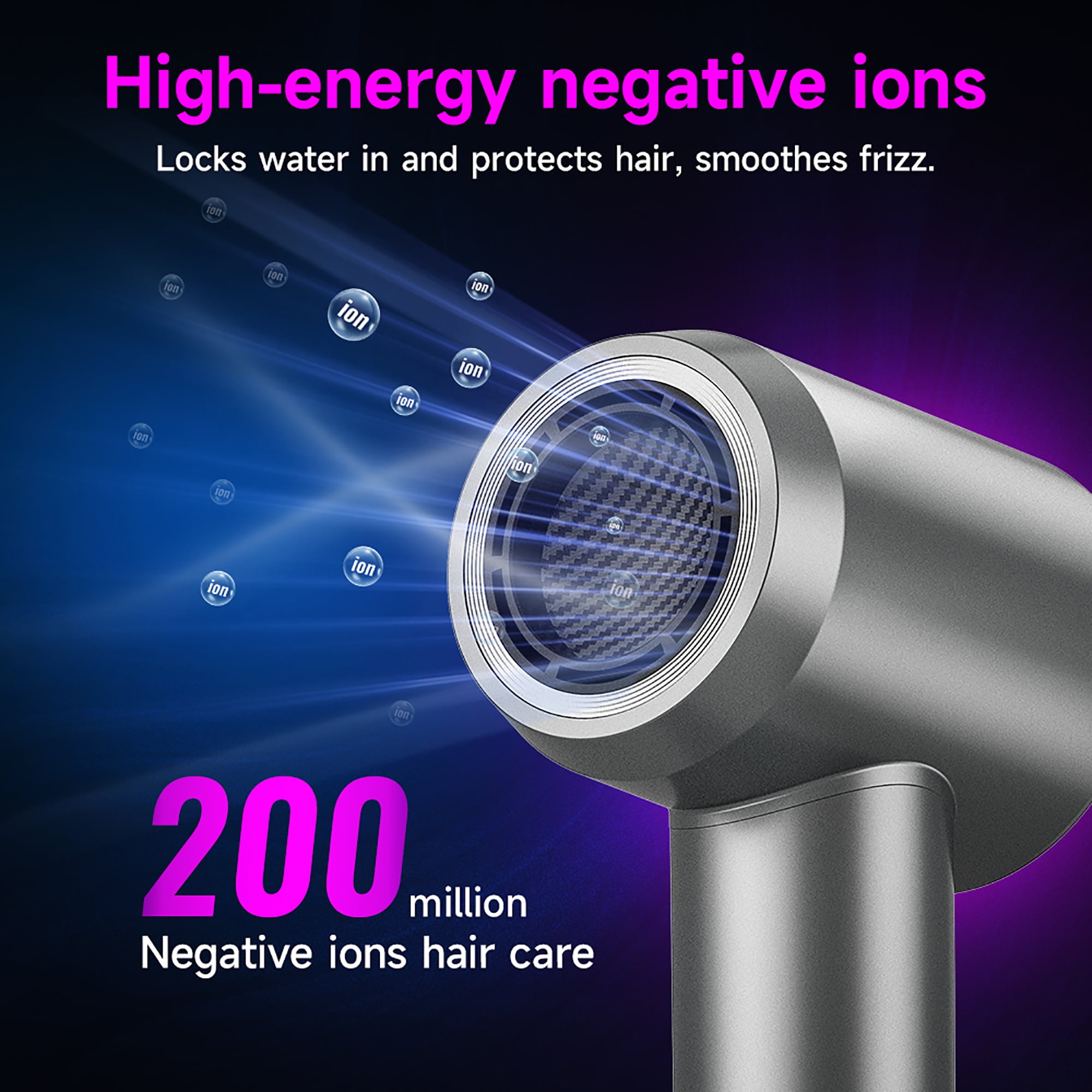 HOCO High-speed Negative Ion Hair Dryer 2 speeds /4 temperatures with Smooth Air Nozzle Digital Display Fast Drying for Home Salon Travel（Black)
