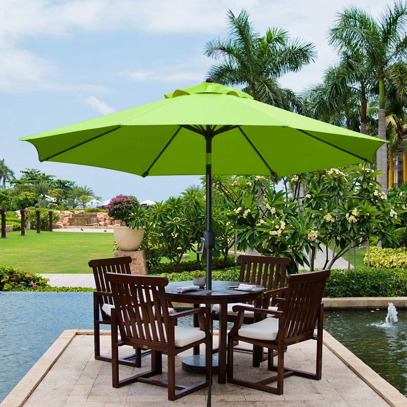 Bibana 9Ft Patio Umbrella Outdoor Table Umbrella with 8 Sturdy Ribs (Grass Green)