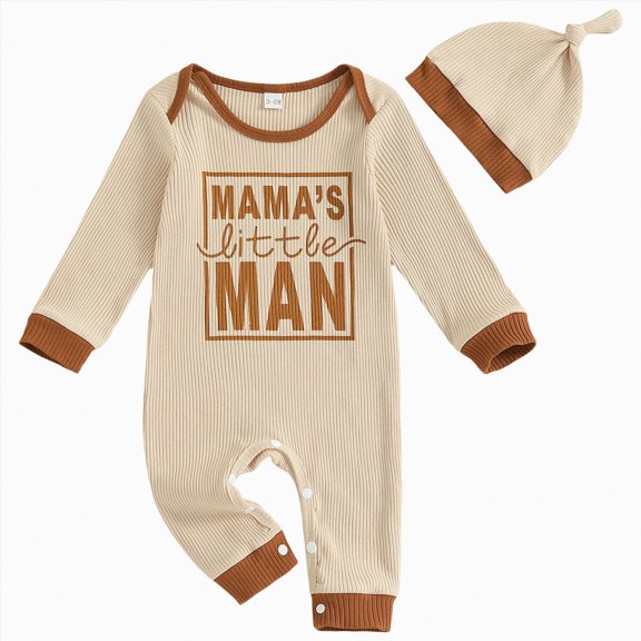 Kaprioy Baby Boy Romper Newborn Baby Boy Fall Outfit Romper Jumpsuit Bodysuit Infant Clothes Letter Long Sleeve Crew Neck Winter Cute Waffle Bodysuit