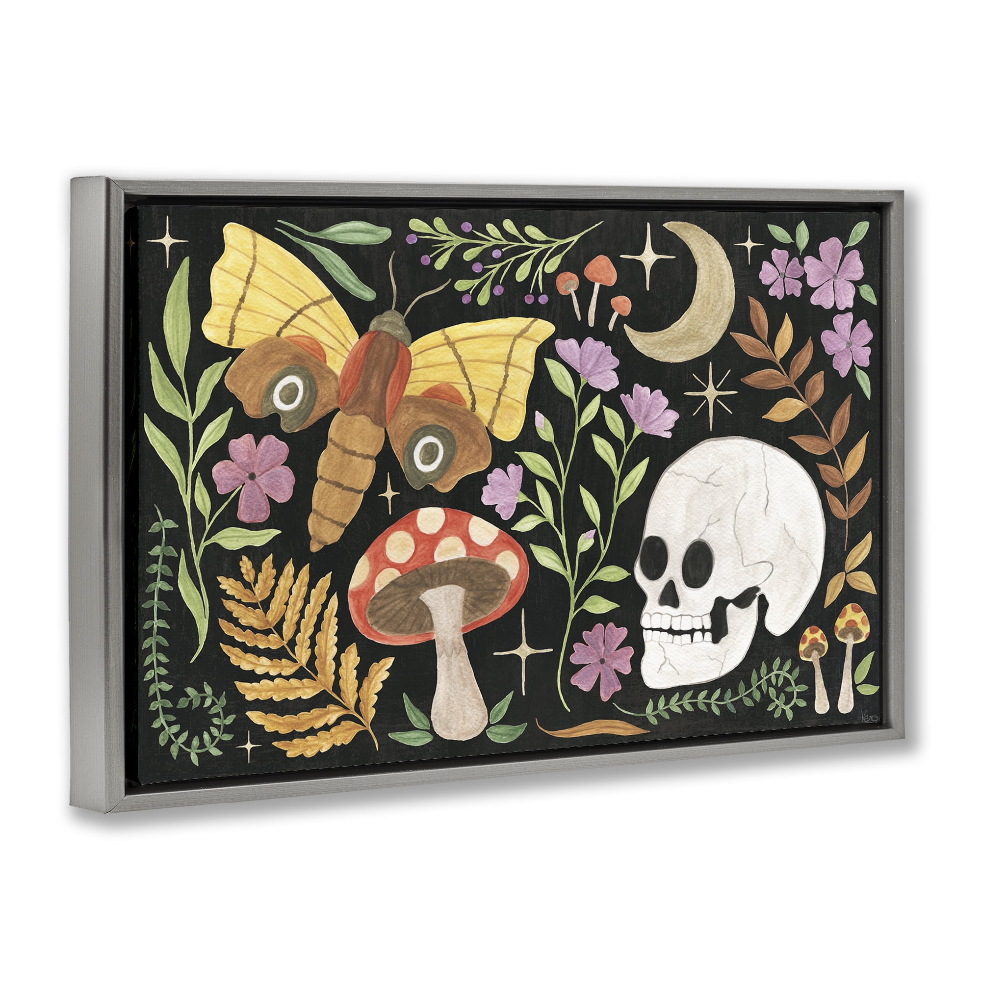 Stupell Industries Spooky Chic Collage Animals Painting Gray Floater Framed Canvas Art Print Wall Art, 31 x 21