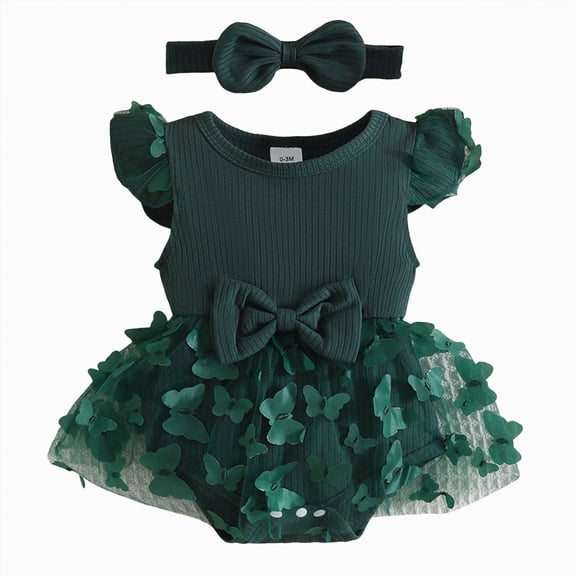 Yindaity Dresses Baby Girl Baby Girl Outfit Sleeveless Tulle Tutu Romper Dress with Headband(9-12 Months,Green)