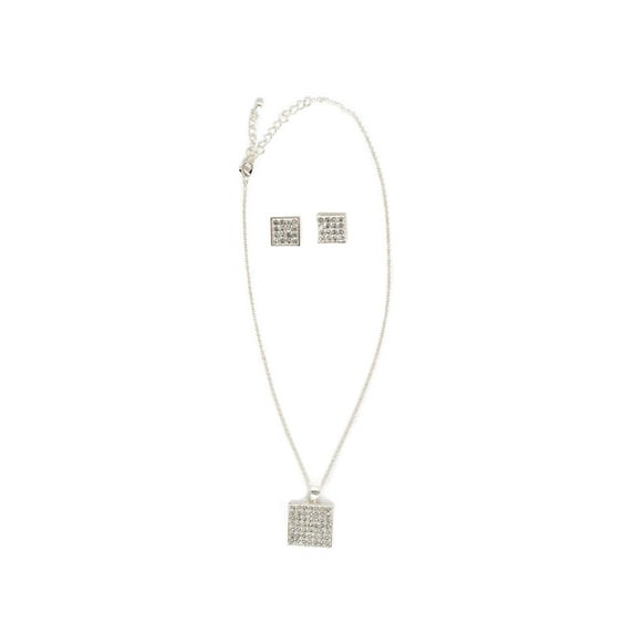 Silver Crystal Square Necklace Set