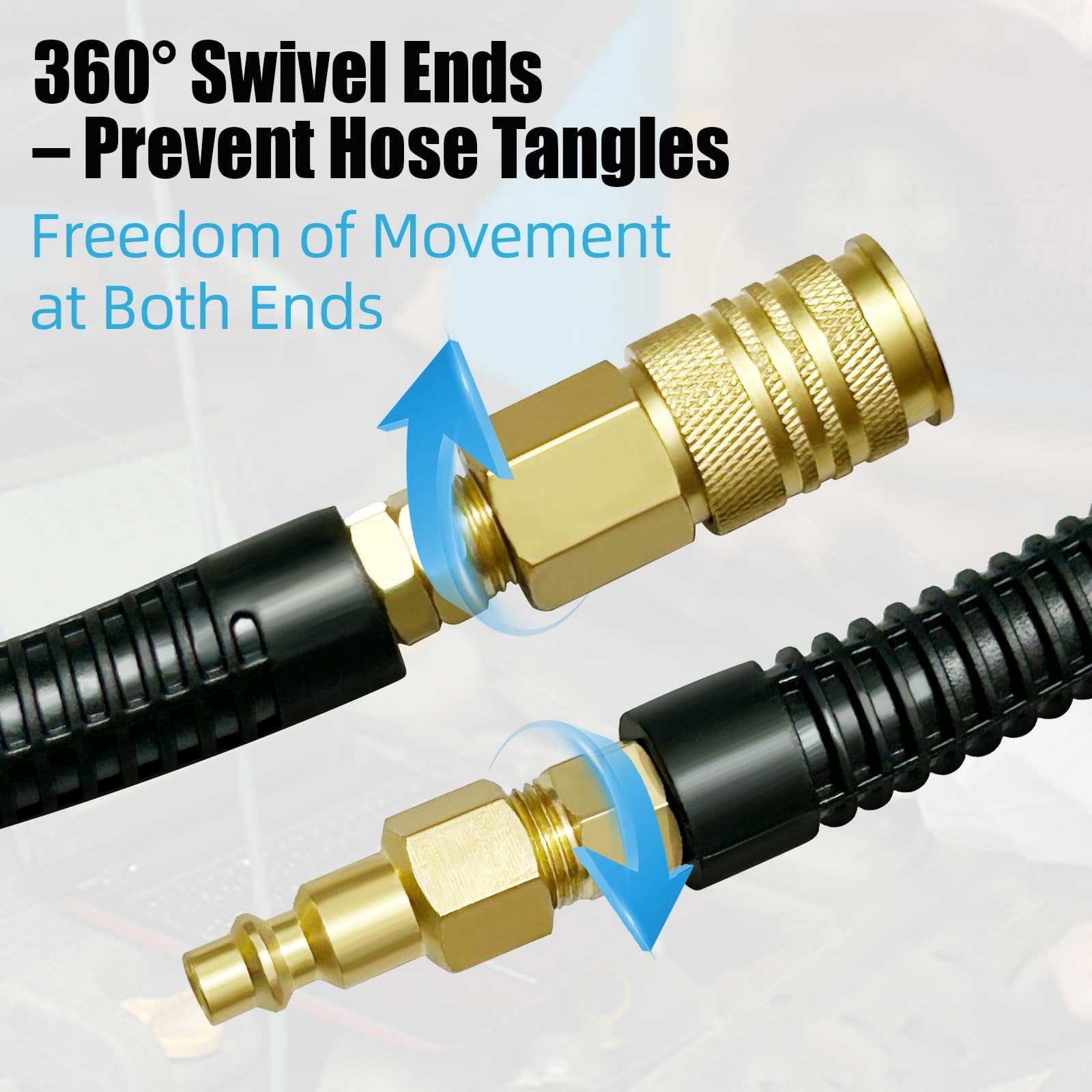 25FT 1/4 Inch Air Hose Reinforced Polyurethane Air Compressor Hose - Flexible Heavy Duty Braided Pneumatic Hose with Quick Connect Fittings 300 PSI for Garage Shop Automotive Use