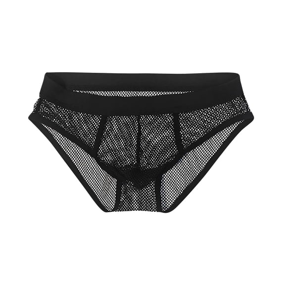 Mens Fishnet Underwear Briefs Lightweight Hollow-Out Breathable Low Waisted Solid Color Stretchy Slim High-Cut Loungewear Brief
