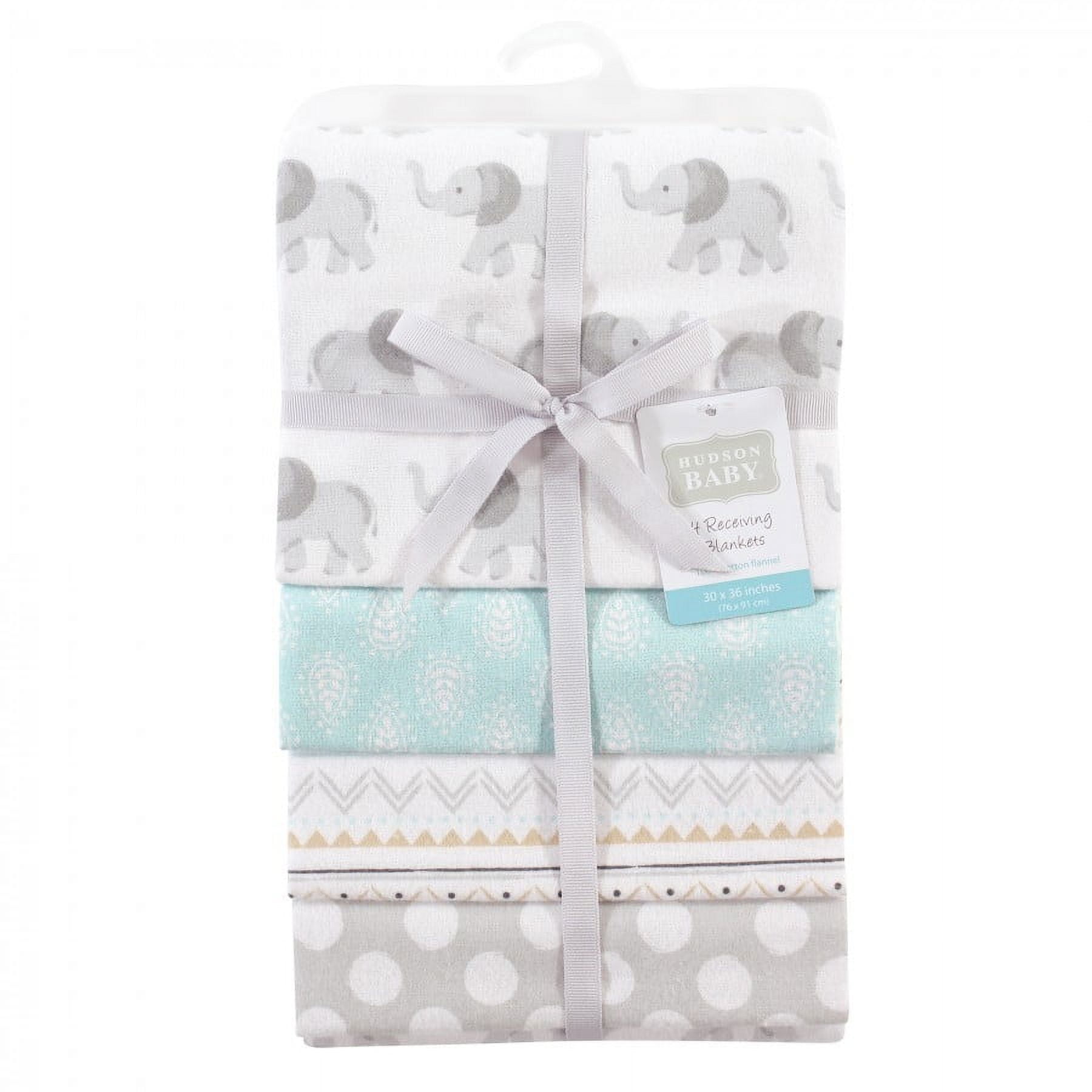Hudson Baby Infant Cotton Flannel Receiving Blankets, Gray Elephant, One Size