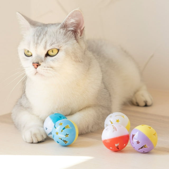 Neinkie 5Pcs Pet Sounding Toy Chimeric Design Rotate Durable Reusable Wear-resistant Interactive Entertainment Plastic Cat Ball Bell Toy for Home