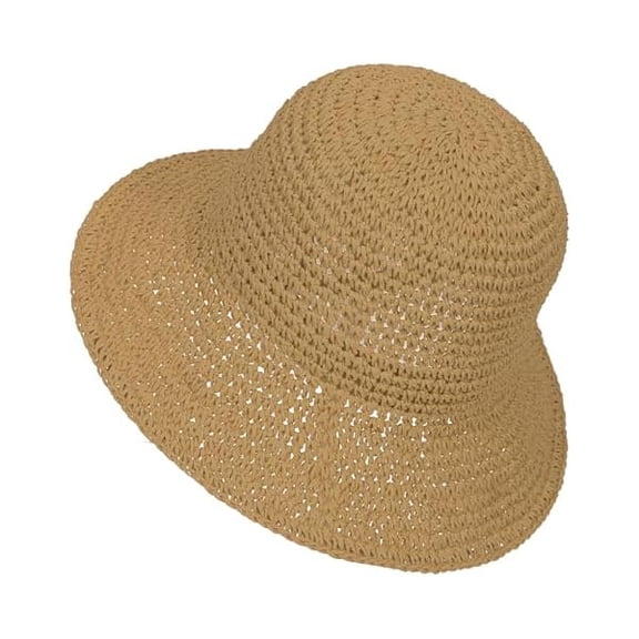 Womens Sun Hat Handmade Crochet Straw Bucket Hat Summer UV Protection Foldable Travel Cap UPF 50 