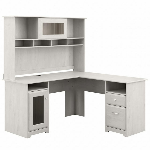 Bush Furniture Cabot 60W L Shaped Computer Desk with Hutch in Ash Gray