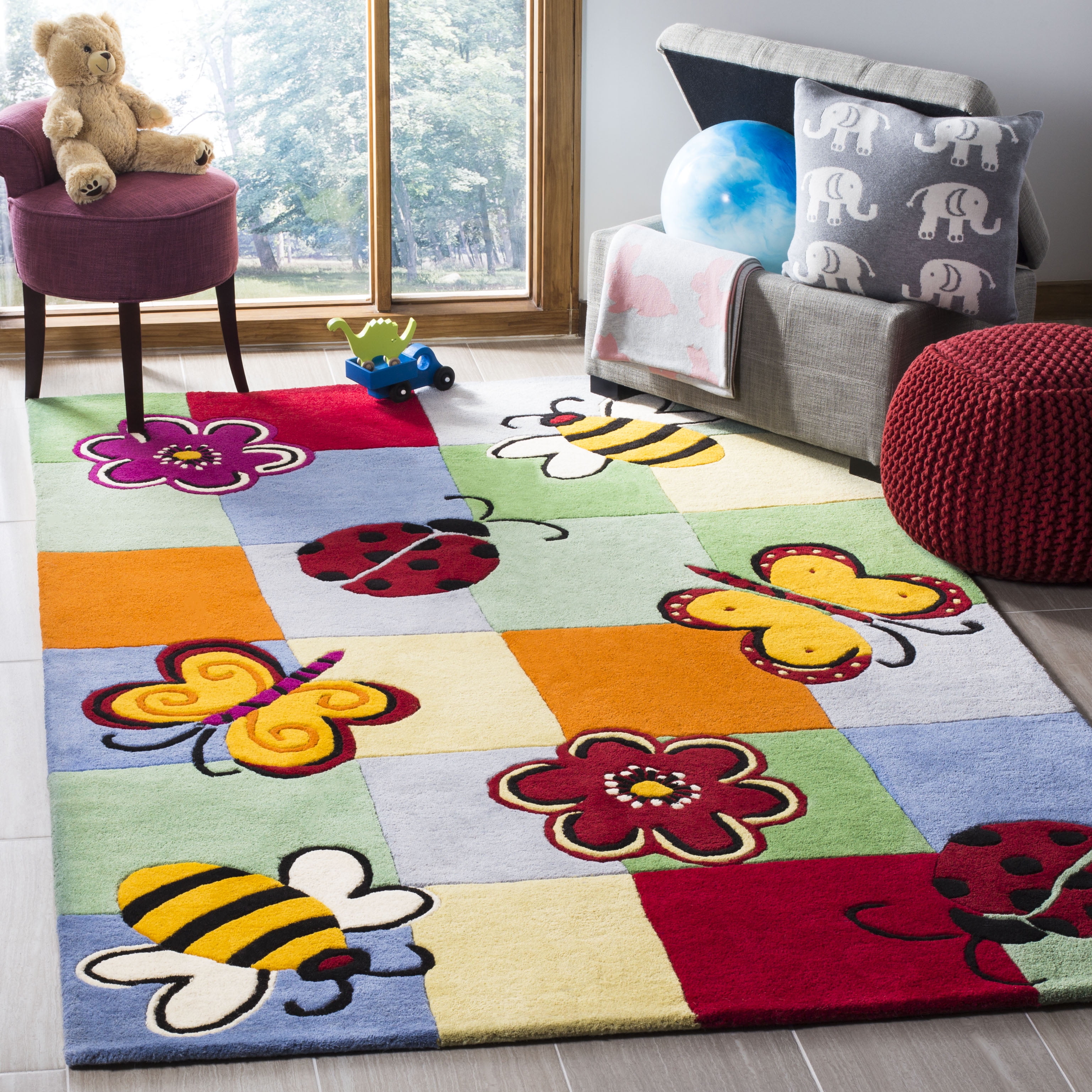 Orange Rug Kids Small Large Playroom Carpet Butterfly Hand Carved Childrens Mat 
