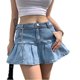 thumbnail image 1 of Falda plisada de mezclilla para mujer Pantalones vaqueros de cintura alta de verano Faldas con volantes Feliz Sencillez, 1 of 4