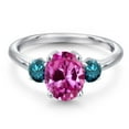 thumbnail image 3 of Gem Stone King 925 Sterling Silver Pink Created Sapphire and Blue Diamond Engagement Ring for Women | 1.54 Cttw | Oval 9X7MM | Gemstone September Birthstone | Size 6, 3 of 6