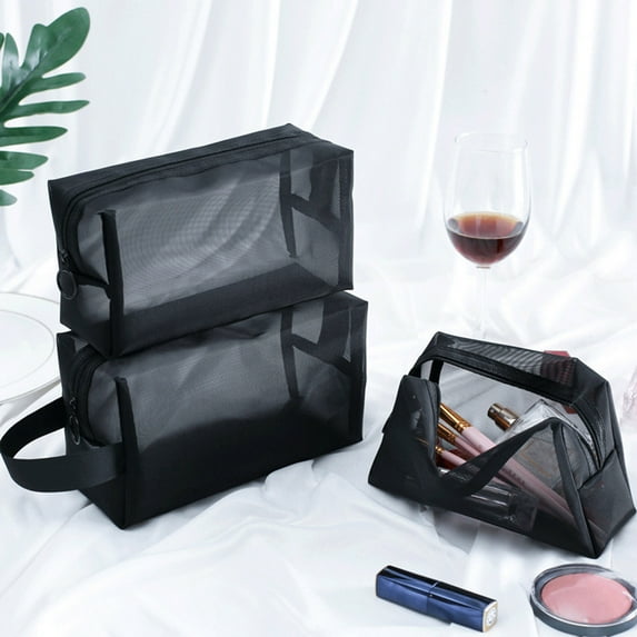 Dream Lifestyle Cosmetic Bag Transparent Washable Foldable Breathable Large Capacity Storage Mesh Travel Zipper Makeup Bag for Daily Use