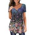 thumbnail image 2 of hoksml Vêtements d'Automne pour Femmes 2022 Mode Grande Taille Femme Décontractée Col Rond Imprimé Blouse Manches Courtes T-Shirt Tunique d'Été Hauts Liquidation, 2 of 4