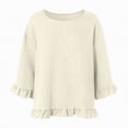 thumbnail image 6 of Towmus Womens 3/4 Sleeve Tops Knit Cotton Ladies Blouses Crew Neck T Shirts for Women Loose Fit Ruffle Sleeve Tunic Tops, XL, Beige, 6 of 8
