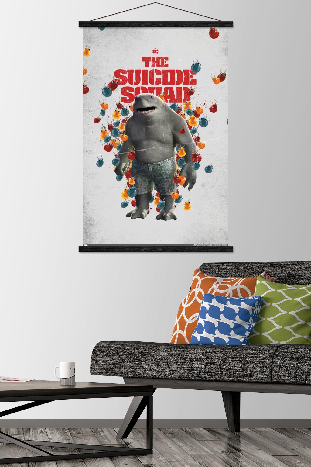 DC Comics Movie The Suicide Squad - King Shark One Sheet Wall Poster with Wooden Magnetic Frame, 22.375" x 34"