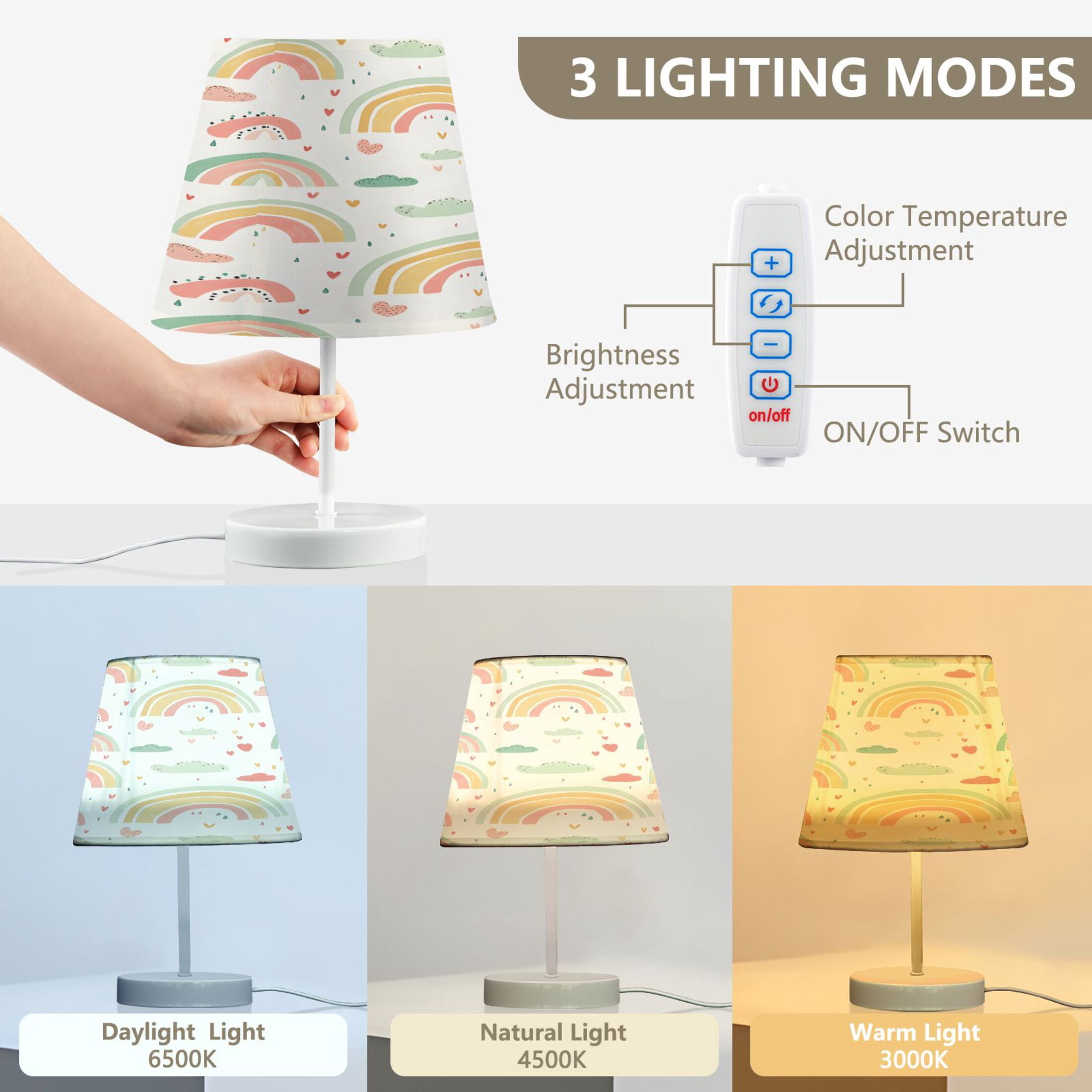 Ryvnso LED Bedside Table Lamp Rainbow Cartoon Clouds Bedroom Desk Lamps Nightstand Lampshade M