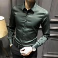 thumbnail image 4 of Camisa de vestir de manga larga de seda para hombre, de negocios, lisa, para oficina, de algodón, con cuello, tallas grandes, ropa fresca, 4 of 5