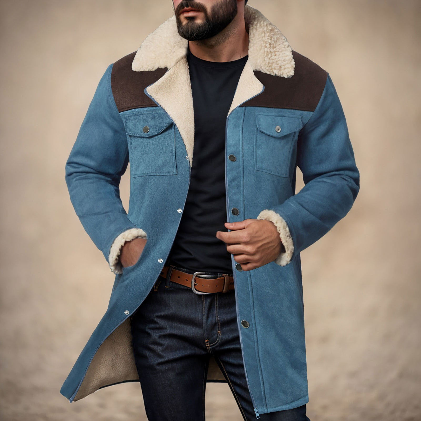 ZTKWD Mens Western Cowboy Jacket Long Trench Coats Vintage Jacket