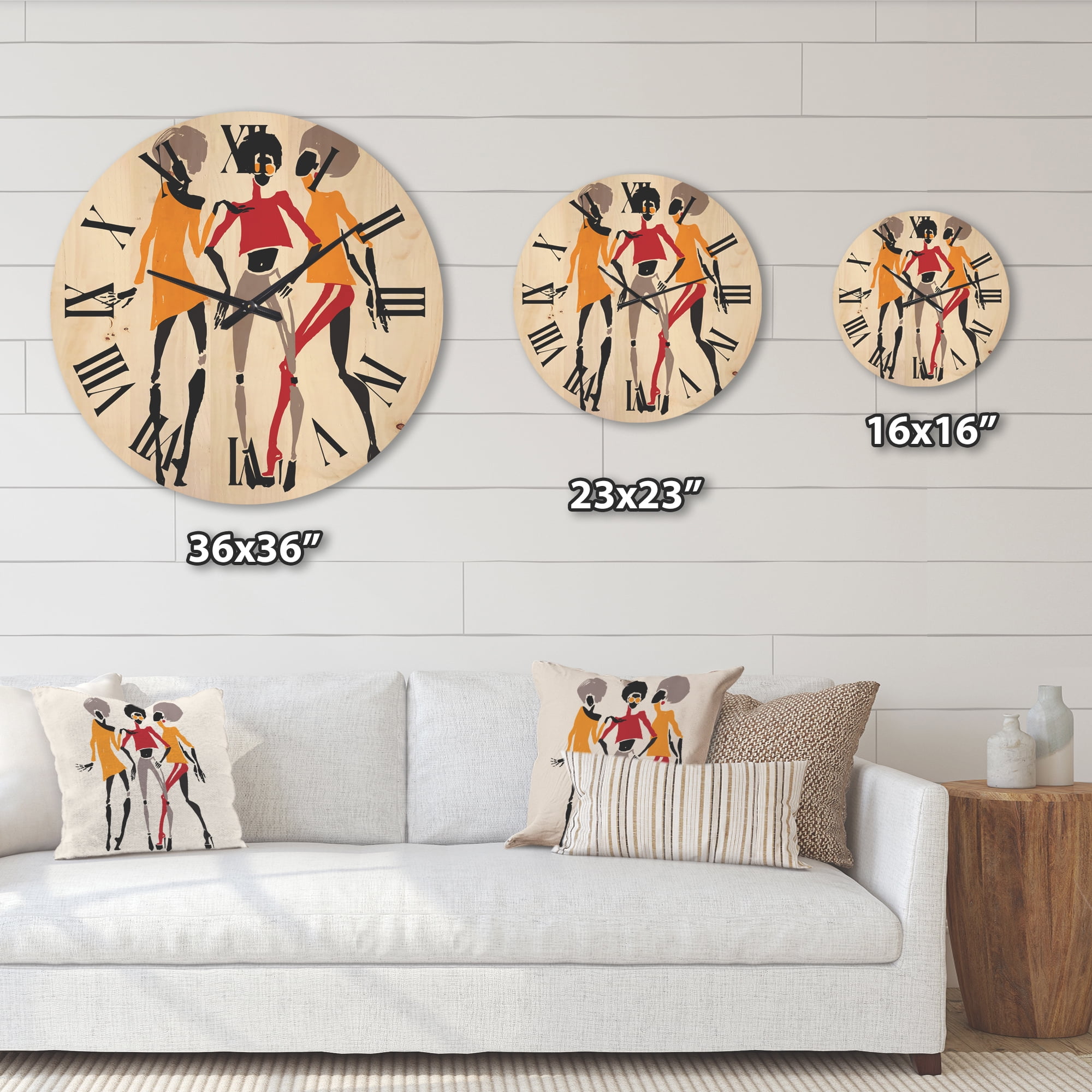 Designart 'African American Women Silhouettes Red and Yellow II' Modern Wood Wall Clock
