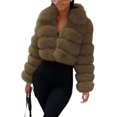 thumbnail image 3 of loveimgs Abrigo de piel sintética mullida para mujer, chaqueta recortada, chaqueta acolchada con cremallera, chaqueta de peluche cálida y difusa para invierno, 3 of 5