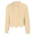 thumbnail image 5 of Cropped Hoodie Women Casual Elegant Cute Scalloped Hem Crop Sweatshirts Long Sleeve Drawstring Pullover 2026 Fall Soft Lightweight Hooded Tops Daily Travel Outfits, Beige L, 5 of 9